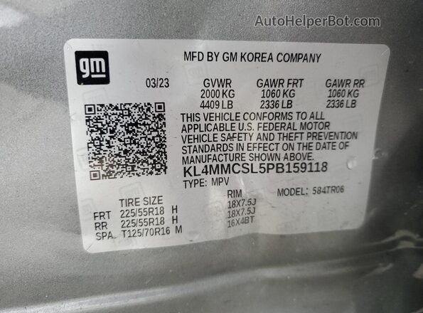 KL4MMCSL5PB159118 2023 BUICK ENCORE Gray VIN sticker view