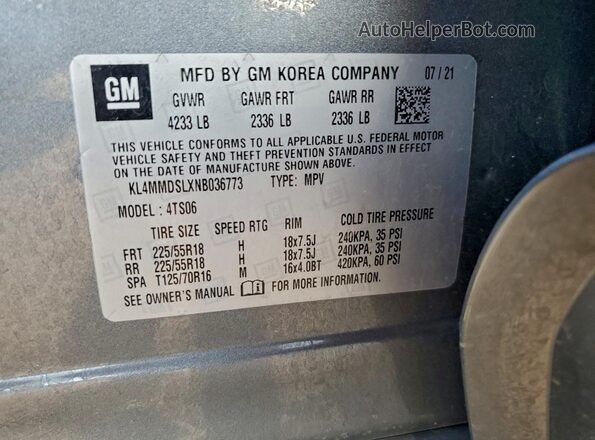 KL4MMDSLXNB036773 2022 BUICK ENCORE Серый Вид наклейки с VIN-кодом
