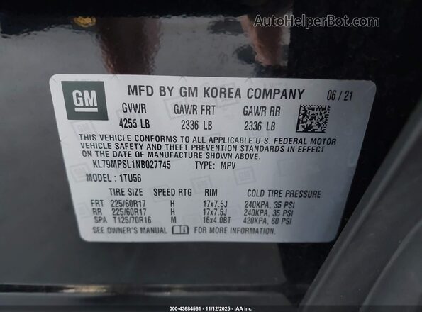 KL79MPSL1NB027745 2022 CHEVROLET TRAILBLAZER Черный Вид подкапотного пространства