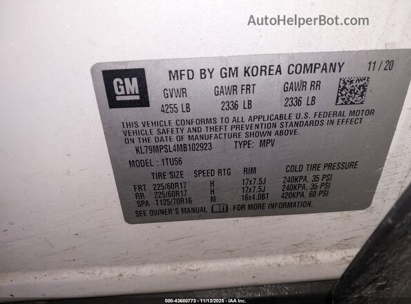 KL79MPSL4MB102923 2021 CHEVROLET TRAILBLAZER White Вид підкапотного простору