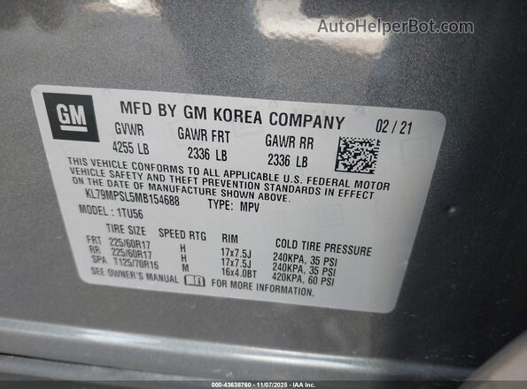 KL79MPSL5MB154688 2021 CHEVROLET TRAILBLAZER Gray Вид підкапотного простору
