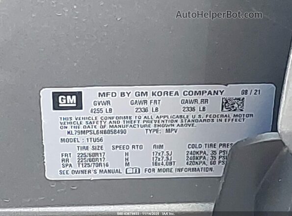KL79MPSL6NB058490 2022 CHEVROLET TRAILBLAZER Серый Вид подкапотного пространства