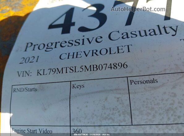 KL79MTSL5MB074896 2021 CHEVROLET TRAILBLAZER Gray Engine compartment view