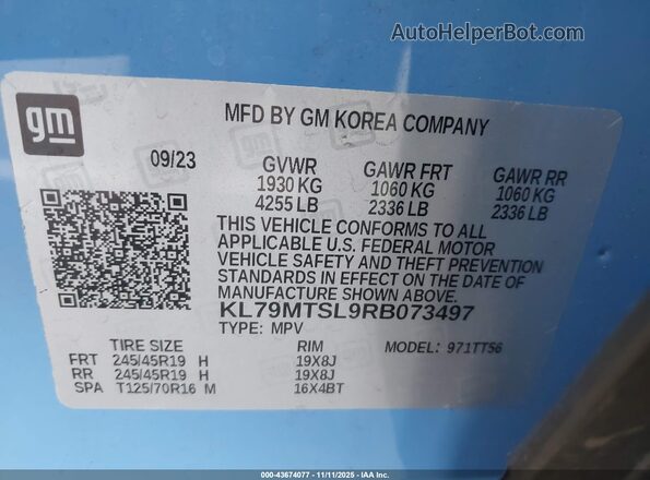KL79MTSL9RB073497 2024 CHEVROLET TRAILBLAZER Blue Вид підкапотного простору