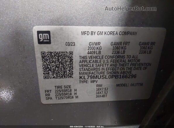 KL79MUSL0PB166296 2023 CHEVROLET TRAILBLAZER Gray Շարժիչի բաժամունքի տեսք