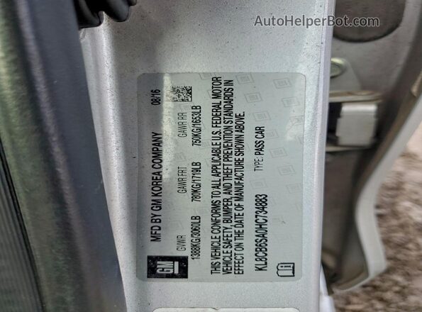 KL8CB6SA0HC734883 2017 CHEVROLET SPARK Серебряный Вид наклейки с VIN-кодом