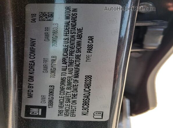 KL8CB6SA0JC480338 2018 CHEVROLET SPARK Серый Вид наклейки с VIN-кодом