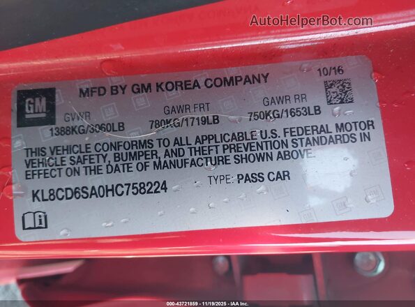KL8CD6SA0HC758224 2017 CHEVROLET SPARK Красный Вид подкапотного пространства
