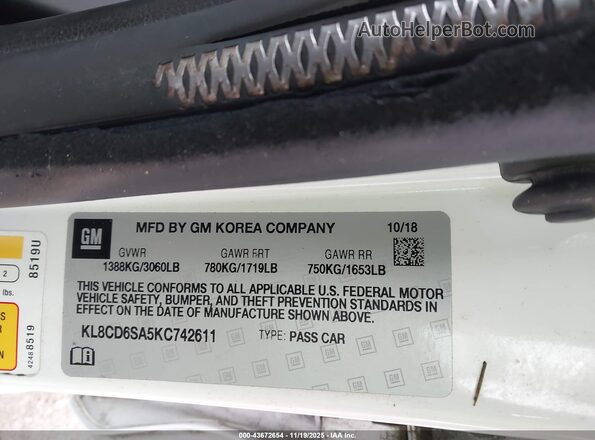 KL8CD6SA5KC742611 2019 CHEVROLET SPARK Белый Вид подкапотного пространства