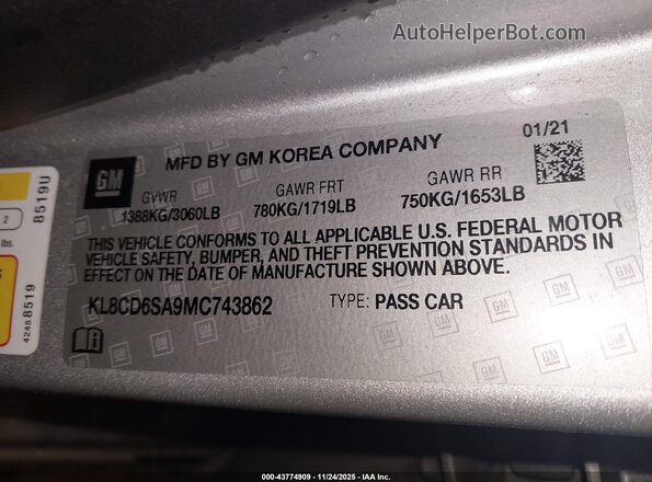 KL8CD6SA9MC743862 2021 CHEVROLET SPARK Серебряный Вид подкапотного пространства