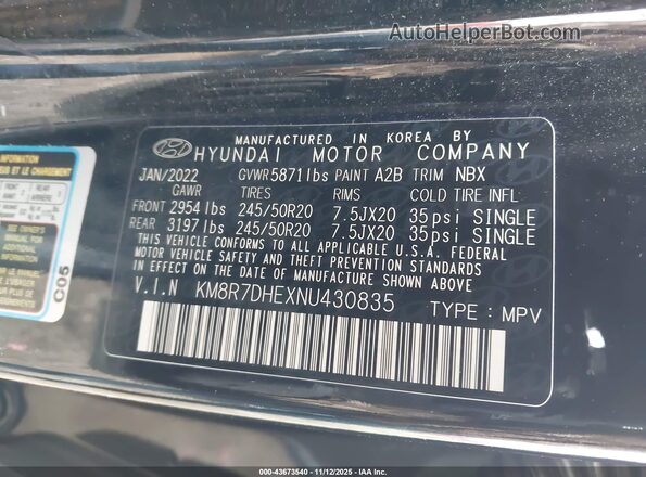 KM8R7DHEXNU430835 2022 HYUNDAI PALISADE Черный Вид подкапотного пространства