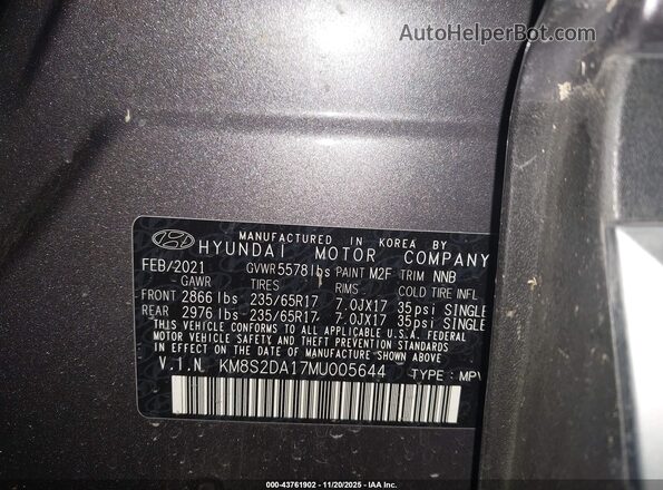 KM8S2DA17MU005644 2021 HYUNDAI SANTA FE HYBRID BLUE Gray Շարժիչի բաժամունքի տեսք