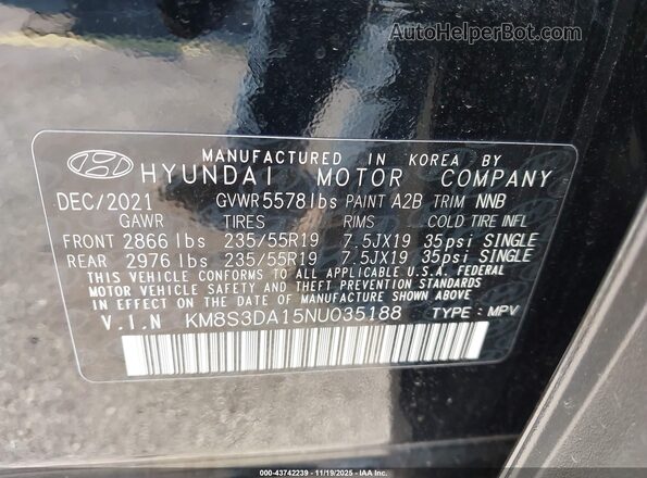 KM8S3DA15NU035188 2022 HYUNDAI SANTA FE HYBRID Black Вид підкапотного простору