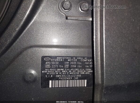 KMHC65LC0LU221444 2020 HYUNDAI IONIQ HYBRID Gray Engine compartment view