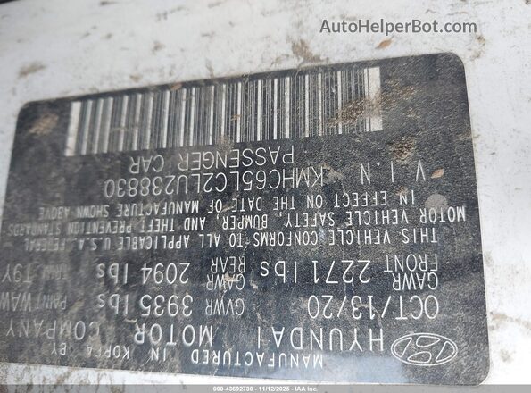 KMHC65LC2LU238830 2020 HYUNDAI IONIQ HYBRID Белый Вид подкапотного пространства