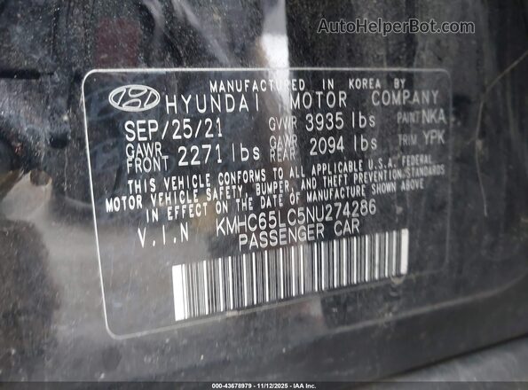 KMHC65LC5NU274286 2022 HYUNDAI IONIQ HYBRID Черный Вид подкапотного пространства