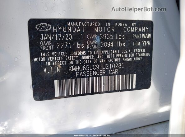 KMHC65LC9LU210281 2020 HYUNDAI IONIQ HYBRID White ძრავის განყოფილების ხედი