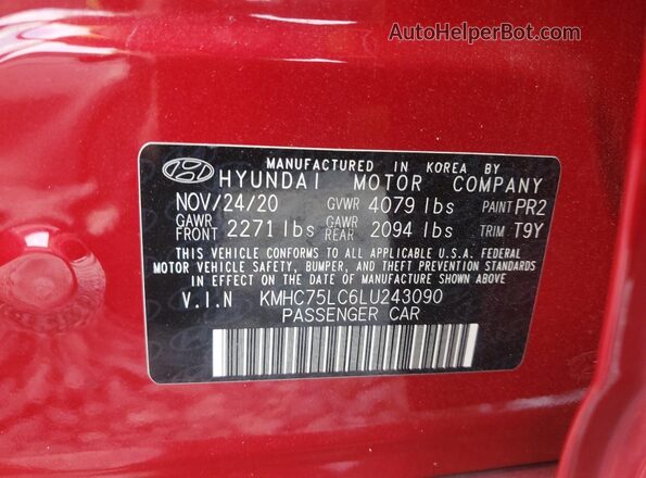 KMHC75LC6LU243090 2020 HYUNDAI IONIQ Red Widok komory silnika