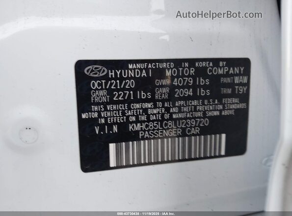 KMHC85LC8LU239720 2020 HYUNDAI IONIQ HYBRID White Engine compartment view