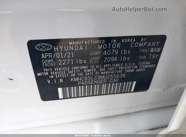 KMHC85LC9MU255636 2021 HYUNDAI IONIQ HYBRID White Widok komory silnika