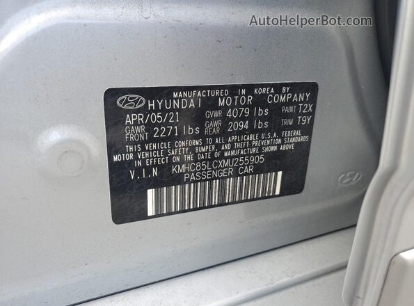 KMHC85LCXMU255905 2021 HYUNDAI IONIQ Серебряный Вид наклейки с VIN-кодом