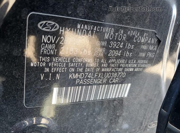 KMHD74LFXLU038770 2020 HYUNDAI ELANTRA Black Widok naklejki z numerem VIN