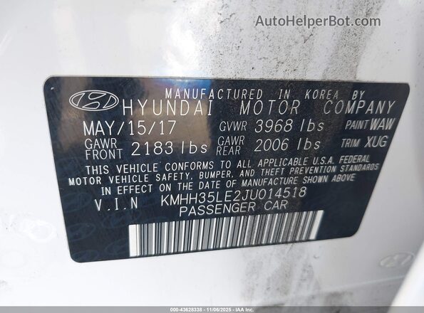 KMHH35LE2JU014518 2018 HYUNDAI ELANTRA GT Белый Вид подкапотного пространства