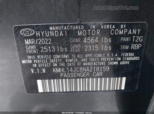 KMHL14JC8NA218159 2022 HYUNDAI SONATA Gray Widok komory silnika
