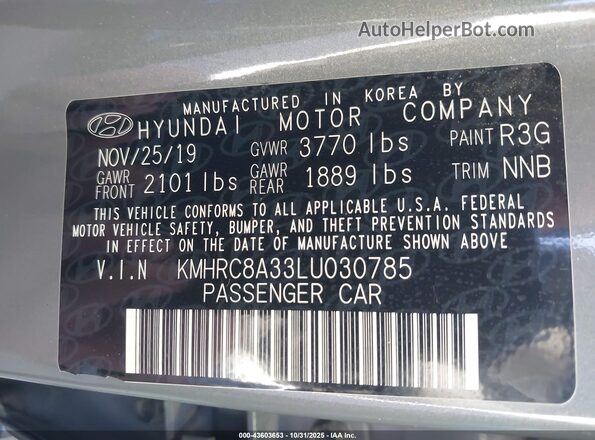 KMHRC8A33LU030785 2020 HYUNDAI VENUE Gray Շարժիչի բաժամունքի տեսք