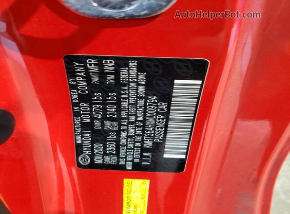 KMHT36AHXMU009794 2021 HYUNDAI VELOSTER Red Vista de la etiqueta del VIN