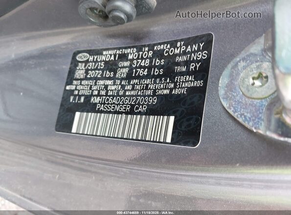KMHTC6AD2GU270399 2016 HYUNDAI VELOSTER Gray Вид підкапотного простору