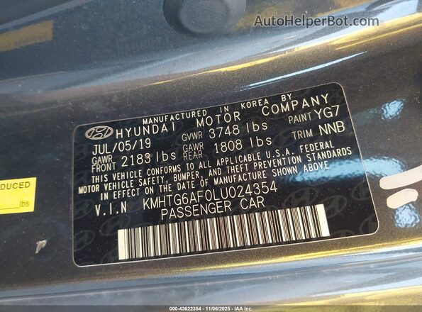 KMHTG6AF0LU024354 2020 HYUNDAI VELOSTER Gray Вид підкапотного простору