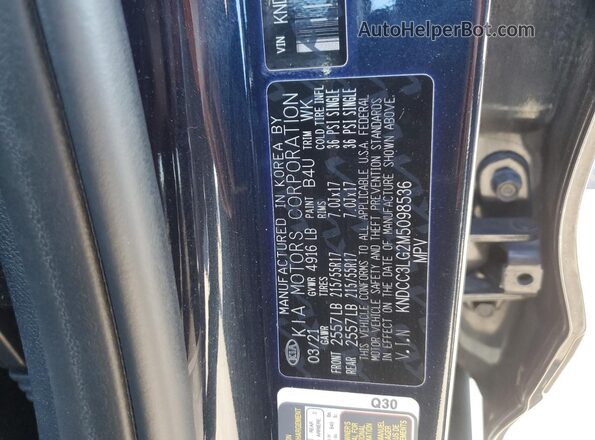 KNDCC3LG2M5098536 2021 KIA NIRO Blue Vista de la etiqueta del VIN