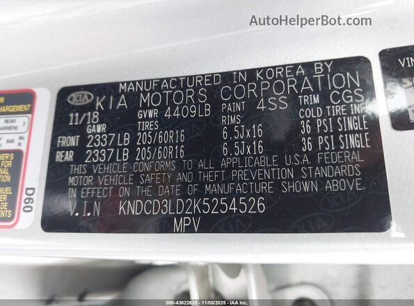 KNDCD3LD2K5254526 2019 KIA NIRO PLUG-IN HYBRID Silver Вид підкапотного простору