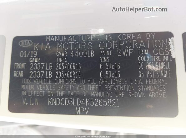 KNDCD3LD4K5265821 2019 KIA NIRO PLUG-IN HYBRID White Engine compartment view