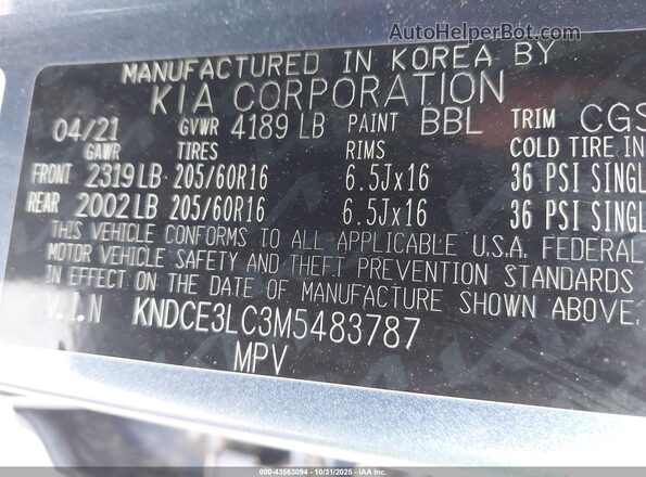 KNDCE3LC3M5483787 2021 KIA NIRO Blue Widok komory silnika