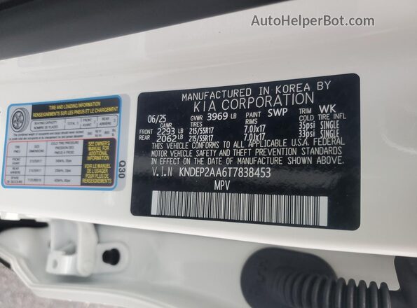 KNDEP2AA6T7838453 2026 KIA SELTOS Белый Вид наклейки с VIN-кодом