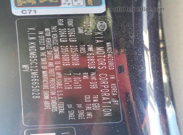 KNDMB5C12M6665028 2021 KIA SEDONA Синий Вид наклейки с VIN-кодом