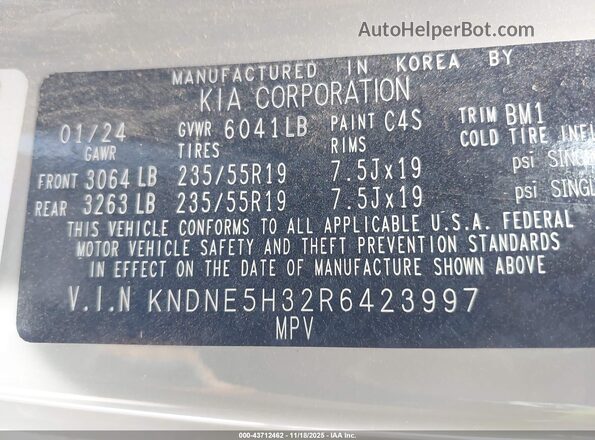 KNDNE5H32R6423997 2024 KIA CARNIVAL MPV Серебряный Вид подкапотного пространства