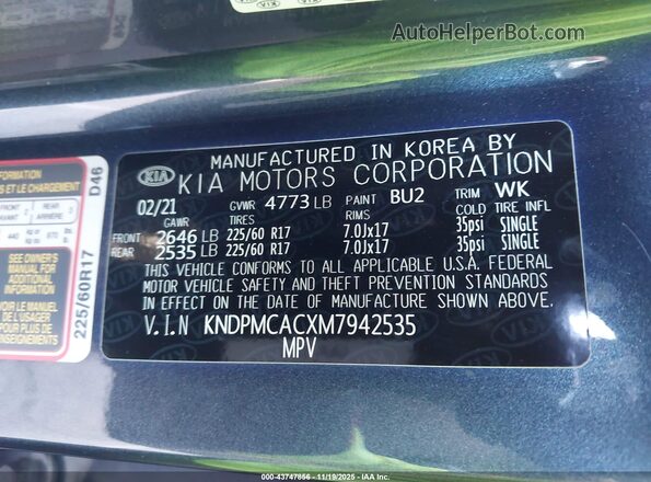 KNDPMCACXM7942535 2021 KIA SPORTAGE Dark Blue ძრავის განყოფილების ხედი