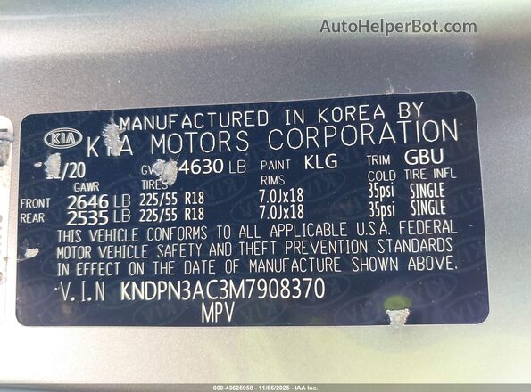 KNDPN3AC3M7908370 2021 KIA SPORTAGE Серый Вид подкапотного пространства