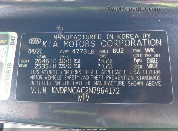 KNDPNCAC2N7964172 2022 KIA SPORTAGE Синий Вид подкапотного пространства