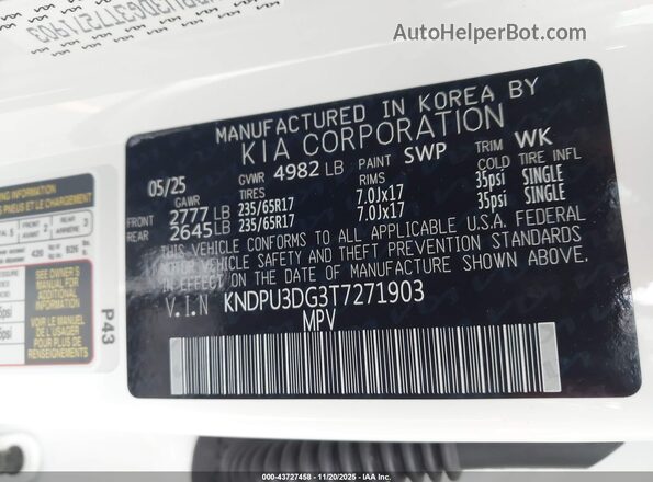 KNDPU3DG3T7271903 2026 KIA SPORTAGE HYBRID Белый Вид подкапотного пространства