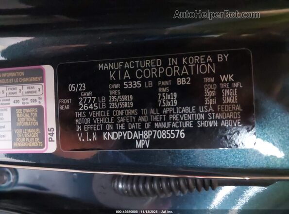 KNDPYDAH8P7085576 2023 KIA SPORTAGE PLUG-IN HYBRID Green Widok komory silnika