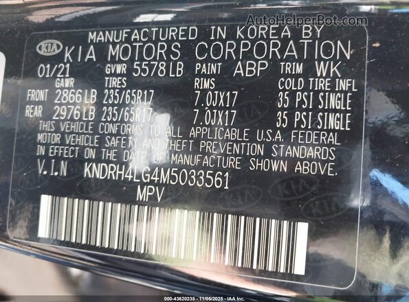 KNDRH4LG4M5033561 2021 KIA SORENTO Black Вид підкапотного простору