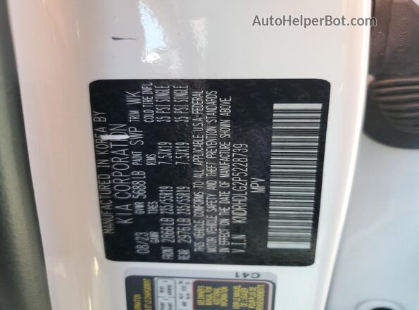 KNDRHDLG2P5228739 2023 KIA SORENTO Белый Вид наклейки с VIN-кодом