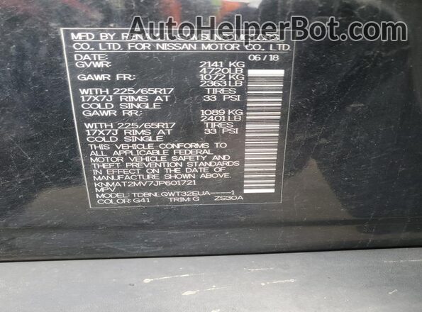 KNMAT2MV7JP601721 2018 NISSAN ROGUE Black Вид наклейки з VIN-кодом