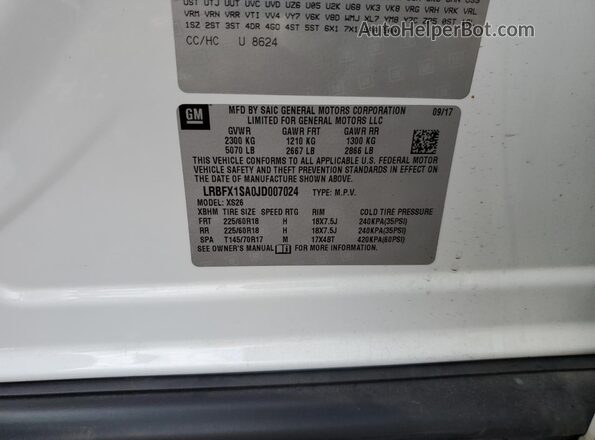 LRBFX1SA0JD007024 2018 BUICK ENVISION Белый Вид подкапотного пространства