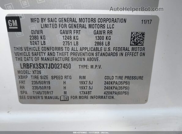 LRBFX3SX7JD027450 2018 BUICK ENVISION Белый Вид подкапотного пространства