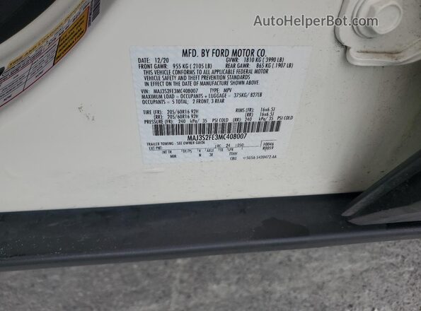 MAJ3S2FE3MC408007 2021 FORD ECOSPORT White VIN կոդի պիտակի տեսք